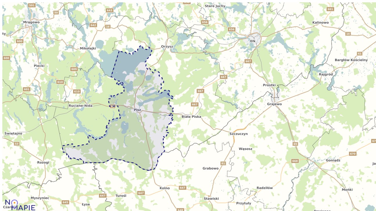 Mapa obszarów ochrony przyrody Pisza